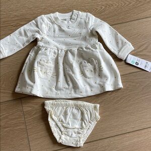 NWT Carter’s Girl Newborn Cream Baby Dress with Cat Pockets